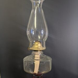 Vintage Glass Oil Lamp with Red Base